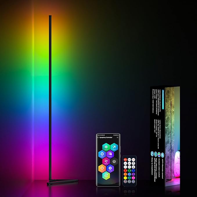 MIHEAL RGB Floor Lamp,16 Million Colors LED Floor Lamps 56" Lamps for Living Room with Music Sync,Standing Lamp with App and Remote Control,Gaming Ambient Lighting Corner Lamp Bedroom Decor