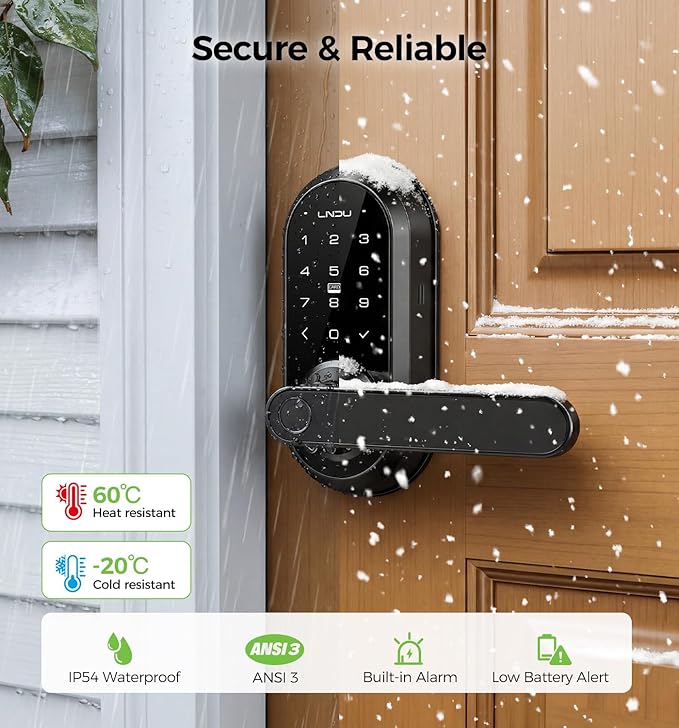 WiFi Smart Lock with Handle, Keyless Entry Door Lock for Front Door Lock Set with Alexa & Google Assistant, Voice Control & APP Remote, Fingerprint Keypad Door Lock with Handle,PIN Unlock,Auto Locking