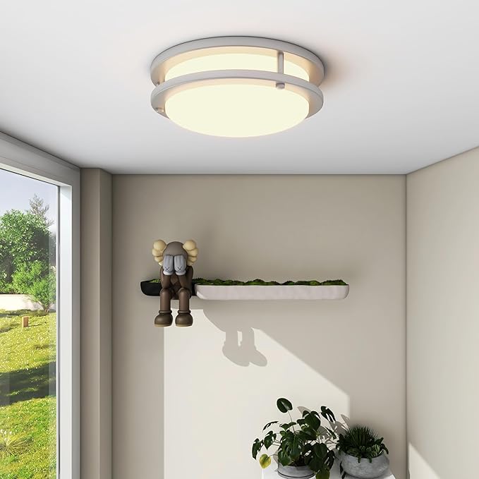 11 Inch LED Ceiling Light Fixture, 2700K/3000K/3500K/4000K/5000K Adjustable, Dimmable Flush Mount Modern Lighting for Bedroom Living & Laundry Room Kitchen Hallway Bathroom, Brushed Nickel, 2 Pack