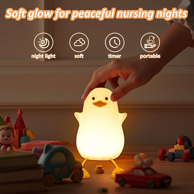 Duck Night Light, Cute Ducks Gifts, Squishy Silicone Animal Night Lamp for Nursery Bedside with Dimmer & Rechargeable, Gifts for Birthday Holiday Valentine's Day Mothers' Day