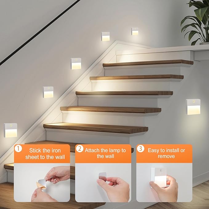 ASAWASA LED Motion Sensor Night Light, 7 Colors Rechargeable Magnetic Decor Wall Lights, Dimmable, Suitable for Bathroom hallways bedrooms Kitchen cabinets Staircase(2 Pack)