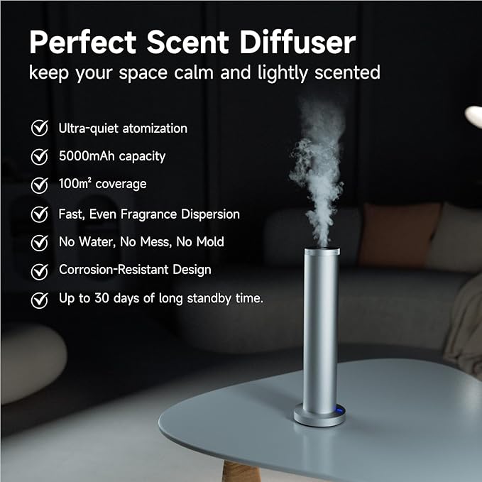 New Upgraded Waterless Scent Oil Nebulizer – Smart App & Remote Control, Covers Up to 4000 Sq Ft, Quiet Aroma Diffuser for Home, Hotel & Office, Up to 20H Runtime & Timer