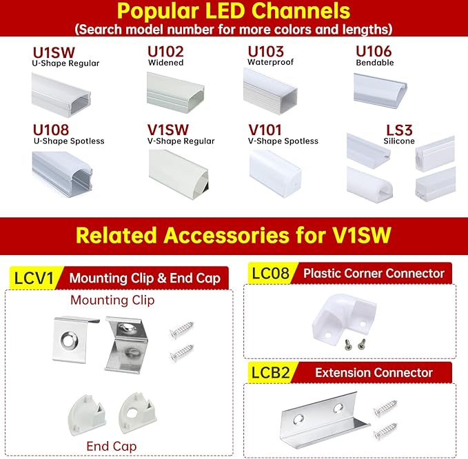 Muzata 10Pack 6.6FT/2M V Shape LED Channel Silver Aluminum LED Strip Diffuser Channel with Milky White Cover Frosted Corner Lighting Easy Installation V1SW WW 2M