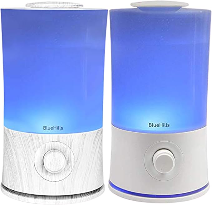 BlueHills Premium Set of Two Large 2000 ML XL Essential Oil Diffusers Humidifier Combo for Large Room Home with Décor LED Lights Great Gift – White and White Wood Grain.