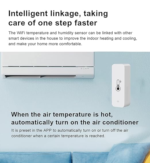 2 Pack WiFi Temperature Humidity Sensor: Wireless Temperature Humidity Monitor with App Alert, Free Data Storage Export, Smart Indoor Thermometer Hygrometer Compatible with Alexa Google Assistant