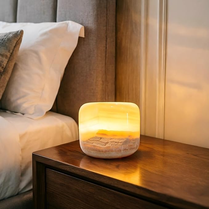 Marble Lamp Night Light Touch Bedside Table Lamp for Bedroom,Type-C Rechargeable Small Desk Bedside Small Lamps,Eye Caring Dimmable LED Ambient lamp (Amber Jade)