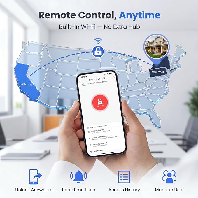 WiFi Smart Lock, Fingerprint Keyless Entry Door Lock, Built-in Wi-Fi Keypad Deadbolt for Front Door, Easy Installation, App Remote Control, Auto Lock