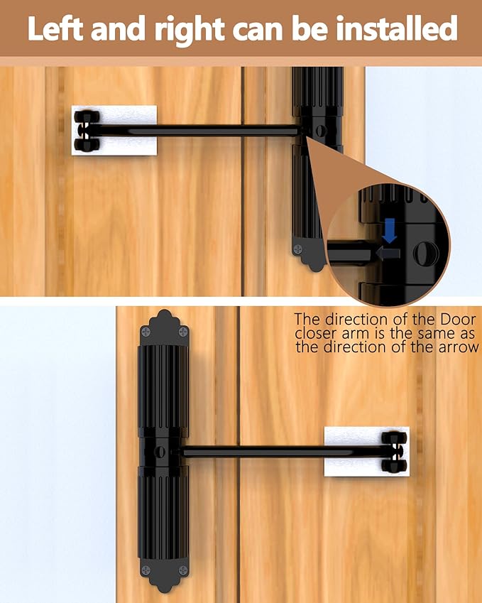 2025 new Automatic Door Closer, self Closing Door, Adjustable Closing Door, Door Closers for Home, Automatic Safety Spring Door Closer (Black). Up to 140LB can be Pushed.Metal Doors Don't fit.