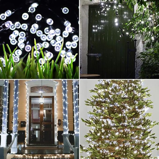Indoor Christmas String Lights - 220 LEDs 82ft/25m 8 Modes End-to-End Plug in Outdoor Waterproof Decorative Fairy Twinkle Halloween Light for New Year/Tree/Wedding/Thanksgiving Day/Patio - Cool White