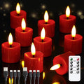 Rechargeable Flameless 1.6" x2.5" Tea Light Candles with Remote & Type-C Charging Cable, Timer LED Flickering Red Plastic 9pcs Mini Dripping Wax Votive Tealight