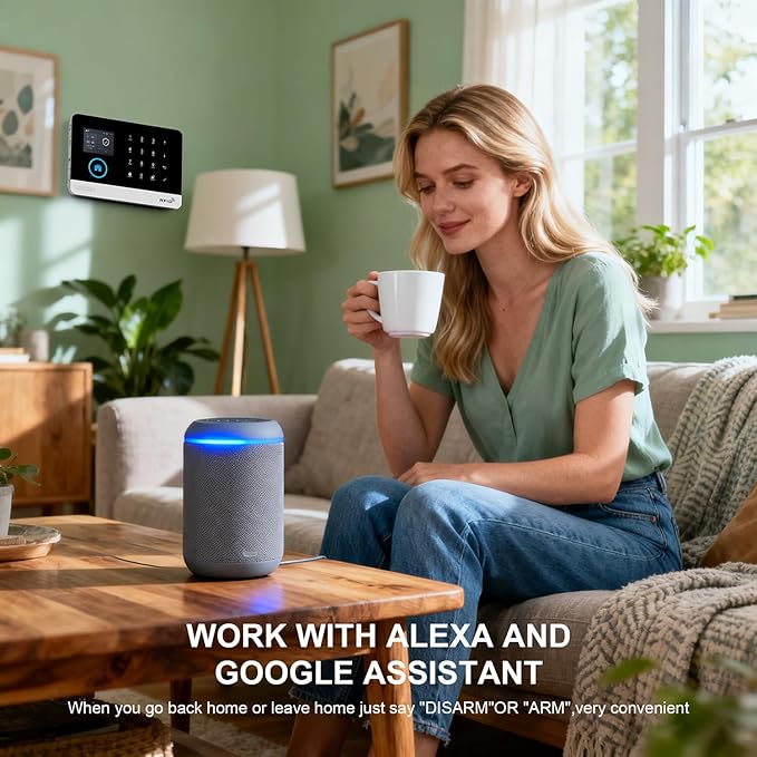 LWOHSI WiFi Home Security Systems,Wireless Alarm System with Door Window/Motion Sensors,Loud Siren,GSM 4G /SMS/Tuya APP Alerts,Compatible with Alexa and Google,NO Monthly Fees (A103F-US-E)