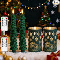 Lezonic Christmas Flameless Candles with Remote, Green Christmas Tree Flickering Battery Operated Window Candlesticks, Glass Flameless Xmas New Year Decorations Gifts, Set of 4 Real Wax LED Candles