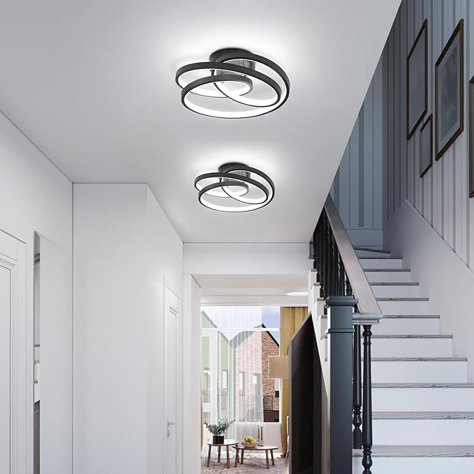 Black LED Ceiling Halway Light,6000K Modern LED Ceiling Light Fixture,Creative Design Close to Ceiling Lamp for Hallway Bedroom Dining Room Kitchen Bathroom Ceiling Lighting Fixtures