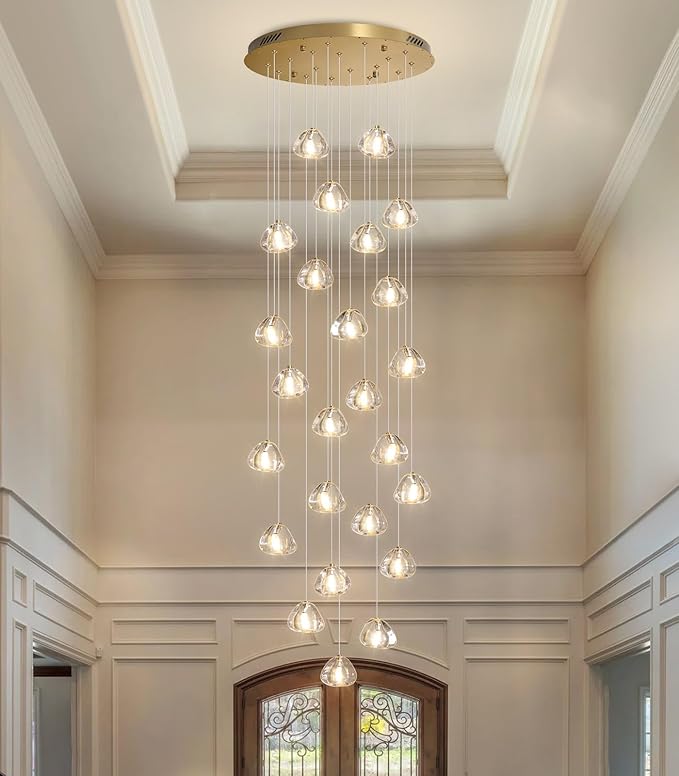 157 Inches Long Chandelier Bubble Crystal Balls Glam Chandeliers Dimmable Light High Ceiling Pendants Light Adjustable Large Size Lighting Fixtures Antique Gold