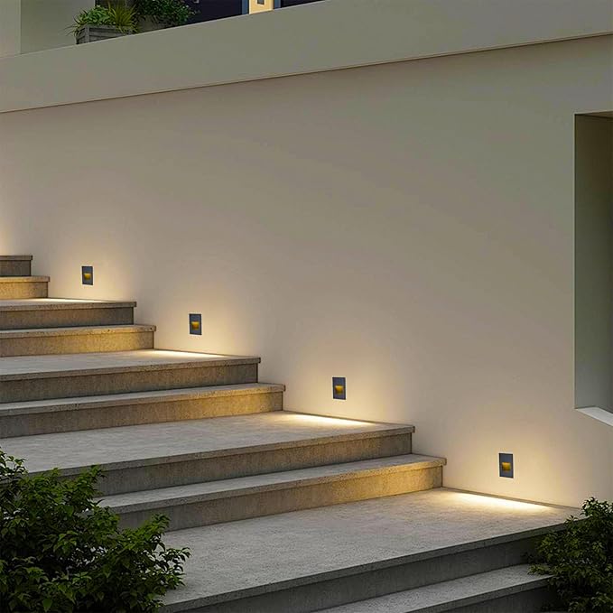 Indoor Stair Lights Outdoor LED Step Light 12V Low Voltage Step Lights for Stairs, 4W 3000K Warm White Deck Stairway Lighting, IP66 Waterproof Black Deck Staircase Light, Vertical, 6-Pack