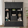 Merax 5-in-1 Hall Tree with Bench and Storage, Modern with Coat Rack, 6 Drawers, 3 Cabinets and 3-Tier Top Storage for Hallway, Entryway, Living Room, Black