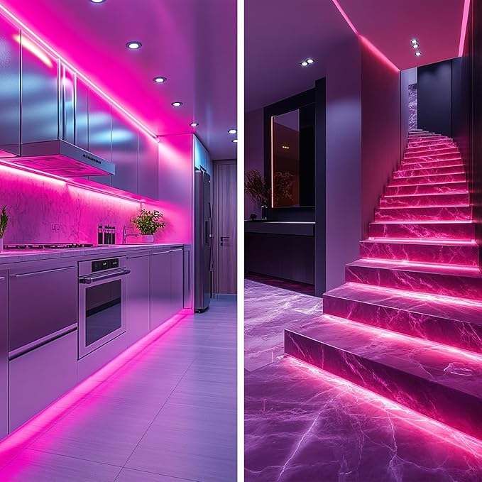 LED Strip Lights 24V COB LED Pink Super Bright LED16.4ft Dotless High Density 14W/m, 8mm Width Cuttable Flexible for Home DIY led Pink Commercial Decoration Projects (No Power Supply)