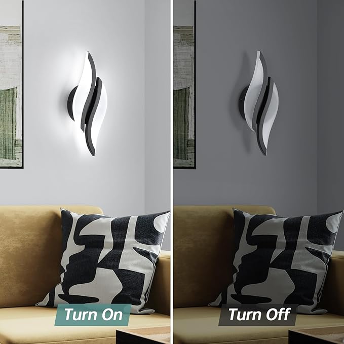 CANEOE Modern LED Wall Sconce 6000K Black Indoor Wall Light Fixtures Acrylic Wall Sconce Lighting for Living Room Bedroom Bedside Bathroom Hallway Stairway Wall Lamp (Black, 1 Pack, 6000K)