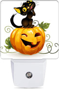 Halloween Night Light, Cute Black Cat and Pumpkin Night Lights Plug into Wall Decorations for Bedroom, Bathroom, Dusk to Dawn Sensor Nightlights for Girls Women Room Gifts