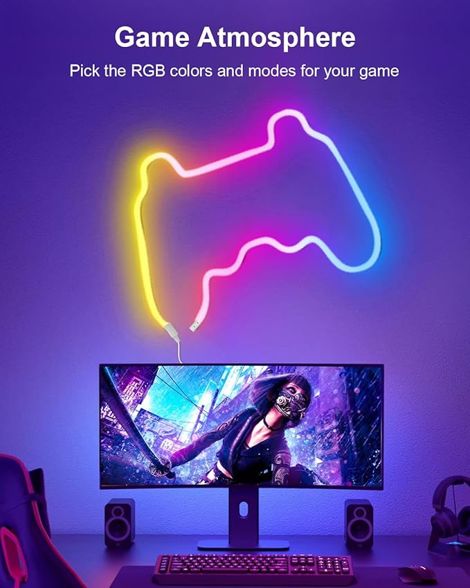 LED Neon Rope Lights, 16.4ft RGBIC 360° Luminous 5v USB Bluetooth APP Control Music Sync IR Remote Color Changing Smart LED Strip Lights for Bedroom Gaming Party Decor