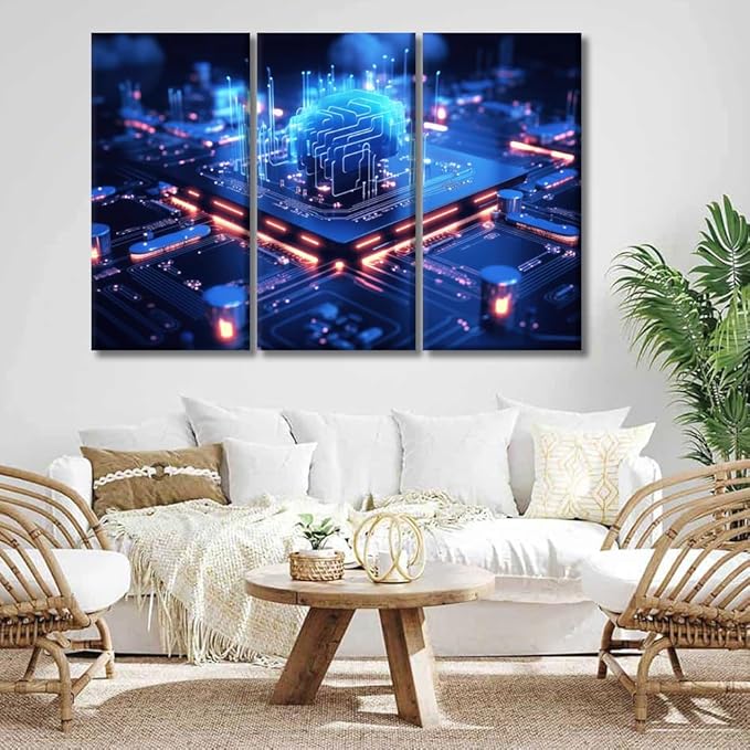 LSIUHWUWI Bedroom Wall Decor 3 Panel Cloud Computing transfer Data on Internet Print on Canvas Artwork for Living Room Bedrooms Wall Decorations, Ready to Hang, 20x40inchx3