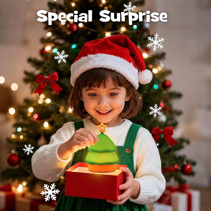 Squishy Christmas Tree Night Light with RGB Modes Dimmable Nursery Breastfeeding Nightlight Hangable Cute Christmas Lamp Novelty Rechargeable Silicone Touch Bedside Lamp for Bedroom Dorm Decor