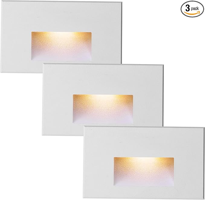 LED Outdoor Step Lights Indoor Stair 120V Dimmable, 4W 350LM 3000K Warm White, IP66 Waterproof for Steps, White Deck Horizontal, 3-Pack