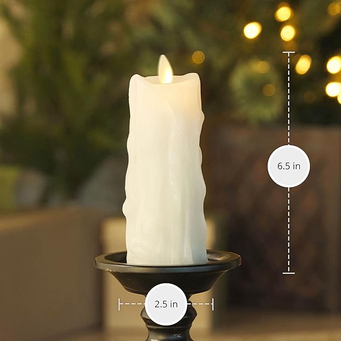 Luminara Heavy Wax Drip Flameless LED Candle, White 2.5" x 6.5", Timer Function, Real Wax Pillar, Battery Operated Unscented Safe, Long-Lasting