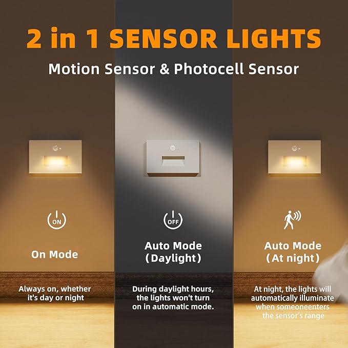 Motion Sensor Stair Lights Indoor Outdoor, 5CCT Dimmable LED Step Lamp with Switch, 4W 300LM, 2700K-6500K, IP66 Waterproof Hardwired 120V Stairway Staircase Walkway Lighting- White, 12 Pack, ETL