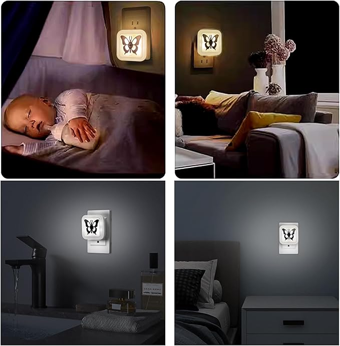 Smart LED Night Light [2-Pack], Plug-in with Auto Dusk to Dawn Sensor | Dimmable, Energy Efficient, Compact Wall Lights for Bedroom, Bathroom, Hallway, Kitchen (Butterfly White Light, 2)