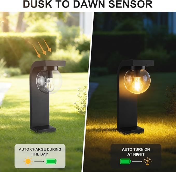 Solar Post Lights Outdoor, Waterproof Pole Light Dusk to Dawn, Remote Control 3 Lighting Modes LED Solar Lamp Exterior Pillar Lantern Acrylic Globe Shade for Porch Garage Garden Pathway