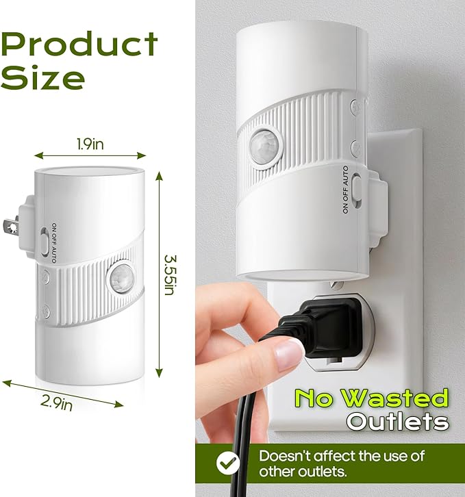 Plug in Night Light Motion Sensor, Dimmable LED Nightlight 2 Pack with 3 Color Modes, 4-Level Brightness, Dusk to Dawn Sensor, Ultra Slim Wall Lighting for Hallway Bathroom Bedroom Stairs Nursery
