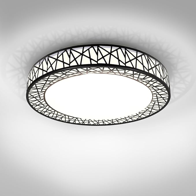 ASD 18 Inch LED Flush Mount Ceiling Light Fixture for Bedroom, 35W 1992LM 5CCT 2700K-5000K, Triac Dimmable Lights, Dining, Living Room, Kitchen Lamps, Modern Home Lighting Fixtures, Black, ETL