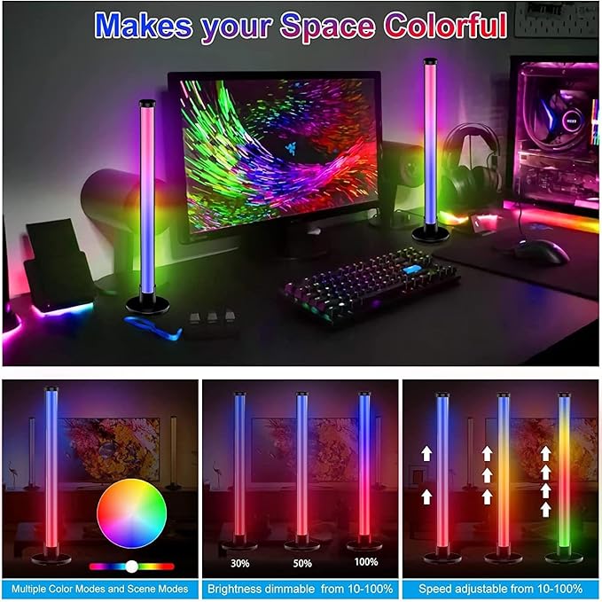 ThreeH Smart Light Bars Double LED Ambient Lighting Lamps APP and Remote Control USB Powered 16 Million RGB Colors Changing Timer Setting 42cm/16.5"