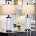 Black Glass Table Lamps Set of 2, 26" Living Room Lamp with Built-in Frosted Glass Night Light, Modern Bedroom Lamp with USB C+A Ports & AC Outlet, Bedside Lamps for Nightstand (4 Bulbs Included)
