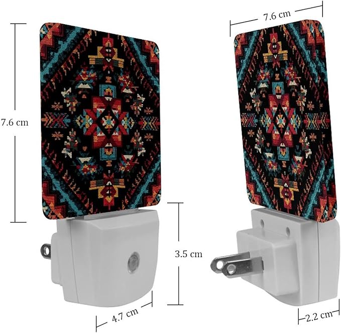 2 Count Tribal Navajo and Native LED Night Light, Plug-in, Dusk-to-Dawn Sensor, Energy Efficient, Ideal for Bedroom, Bathroom, Stairs, Hallway