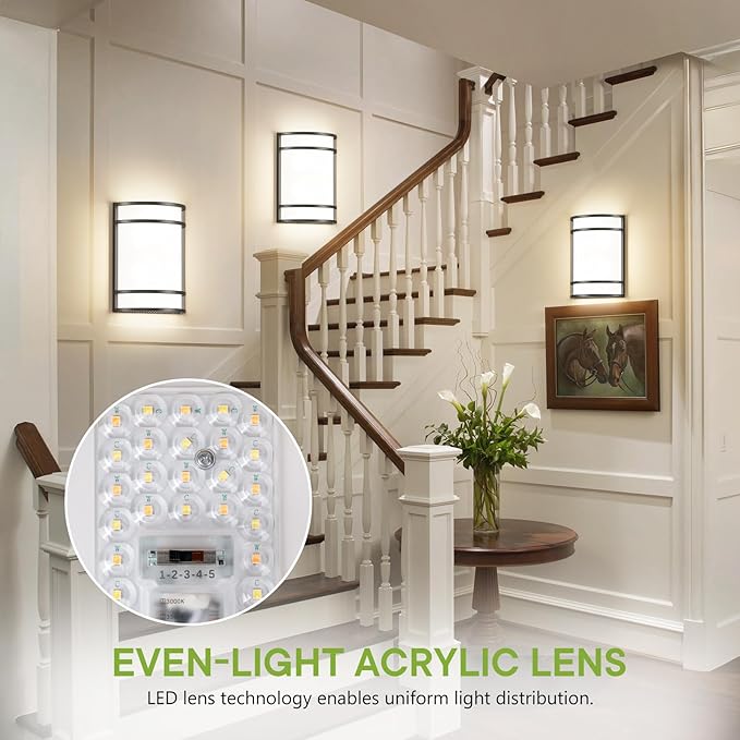 LED Indoor Wall Mount Light Fixture, Matte Black Wall Sconce Lighting, 3000K 4000K 5000K Adjustable, Half Cylinder Hallway Light Fixture for Living Room Bedroom Porch 2 Pack