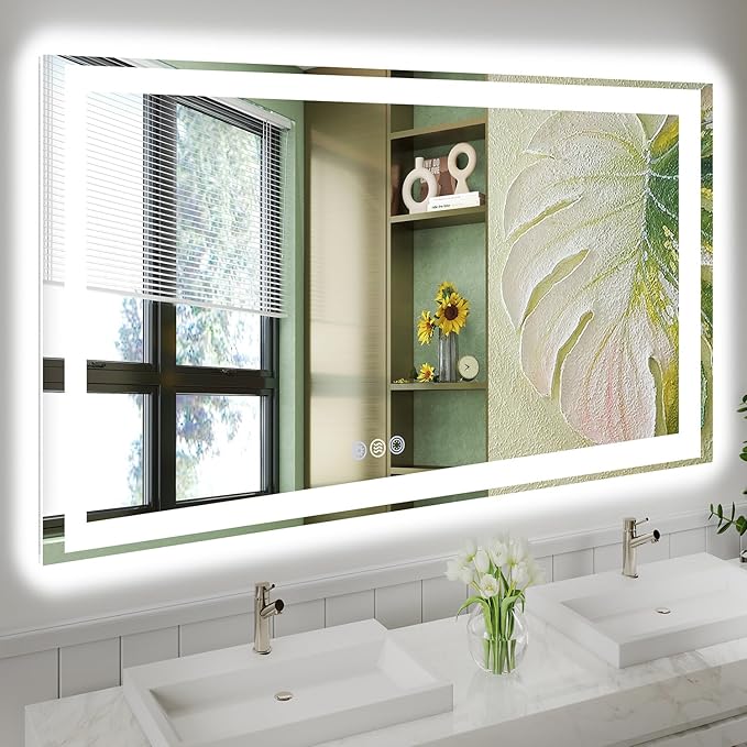 55x36 LED Bathroom Mirror with Lights, Super Bright Front & Backlit Vanity Mirror for Wall, Anti-Fog & Memory Smart Mirror, 5mm Shatter-Proof Tempered Glass, ETL Listed, Vertical/Horizontal