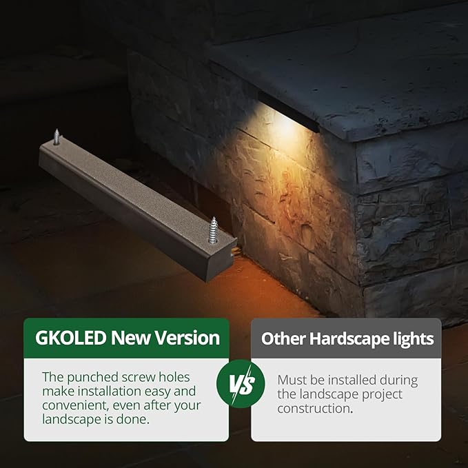 GKOLED 6.8 Inches LED Hardscape Lights, Low Voltage Retaining Wall Light Waterproof, 12V AC/DC Landscape Lighting, 1.5W 2700K, Classic Step Lights Outdoor, Die-cast Aluminum Housing