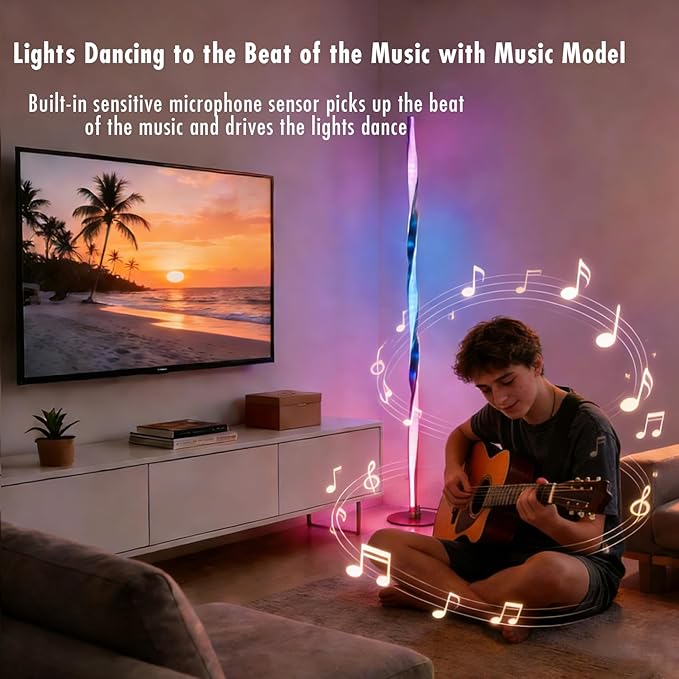 YUBOLE RGBWIC Floor Lamp LED Corner Lamp Works with Alexa, Smart Modern Floor Lamp with Multi-controls and 16 Million DIY Colors, Color Changing and Dimmable Standing Lamp for Bedroom Living Room-Gold