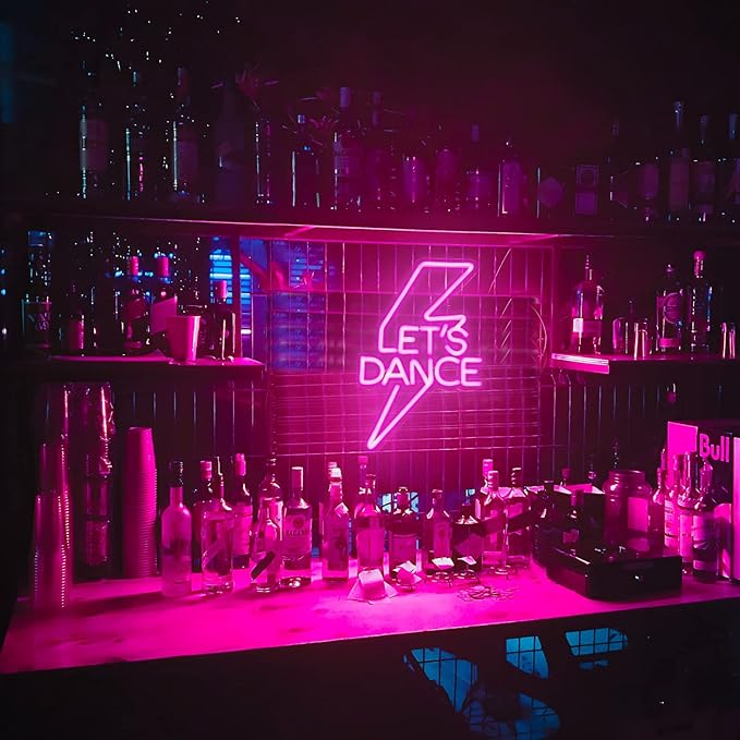 Let's Dance Neon Sign Pink Led Word Light Sign Lightning Bolt Neon Light Dance Light Up Signs Letter Neon Signs for Bedroom Bar Wedding Birthday Dancing Party Prom Night Decor Girl Gifts