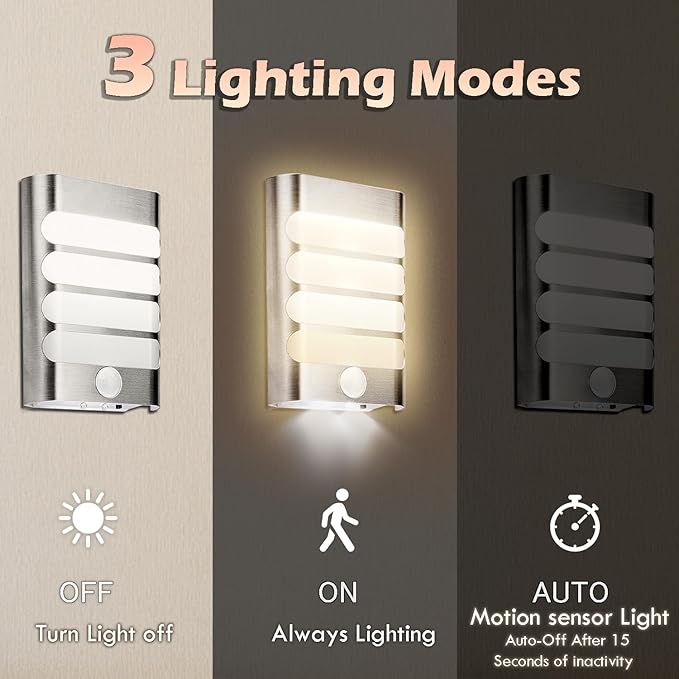 Leadleds Motion Sensor Wall Sconces Rechargeable, 2-Pack Wireless LED Wall Lights Luxury Aluminum Case Stick Anywhere Auto On/Off Night Light for Bedroom Porch Hallway Stairway