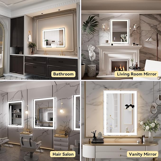 24x36 LED Bathroom Mirror with Lights, Super Bright Front & Backlit Vanity Mirror for Wall, Anti-Fog & Memory Smart Mirror, 5mm Shatter-Proof Tempered Glass, ETL Listed, Vertical/Horizontal
