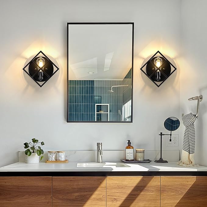 Black Wall Sconces,11.3 in Rustic Wall Sconces Mount Lamp Indoor for Living Room Bedroom Bathroom Stairway(E26 Base, Bulbs Not Include 1Pack) Black Marble Texture