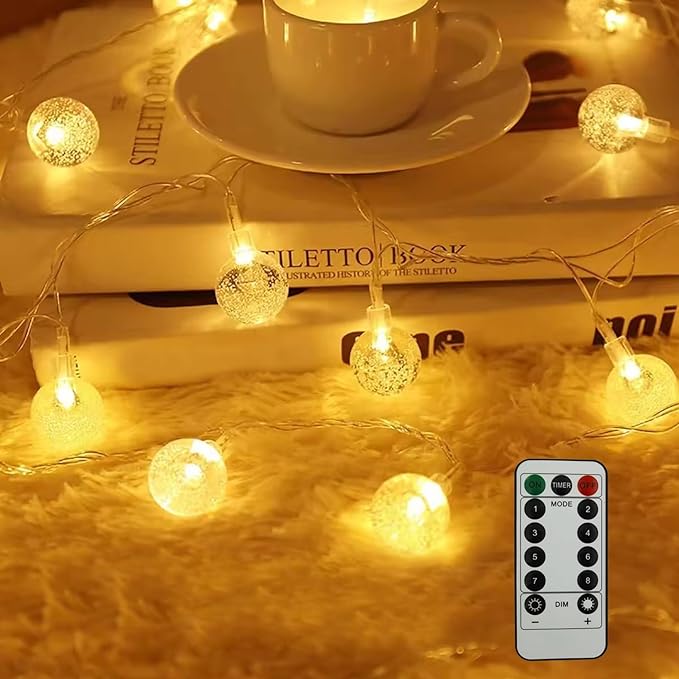 Bubble Globe String Lights USB Powered, 19.6 FT 40 LEDs 8 Modes Waterproof Hanging Crystal Ball Fairy Lights Remote for Indoor Bedroom Patio Party Decorations, Warm White