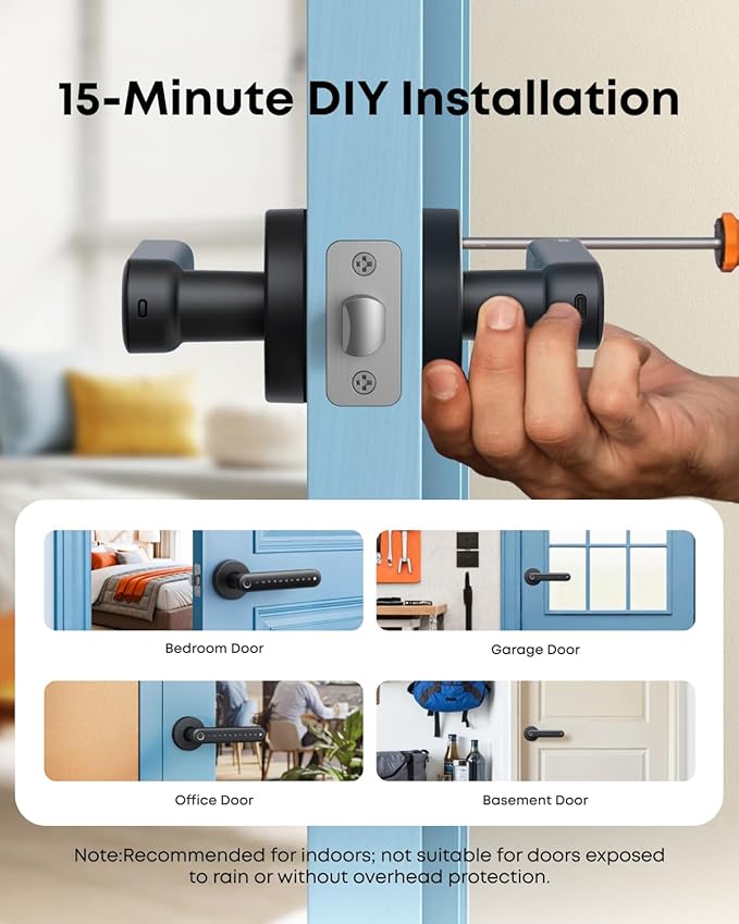 eufy Security Smart Lock FamiLock C32, Fingerprint Keyless Entry Door Lock with Handle for Interior Doors, Built-in Wi-Fi (2.4 GHz Only), App Control, Auto Lock, 4 AA Batteries, Alexa/Google