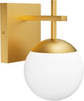 Ralbay Gold Wall Sconce, Mid Century Modern Gold Wall Light Fixtures Milky Glass Indoor Wall Lamp for Home Decor Bathroom Kitchen Living Room Vanity Hallway, Gold 1 Light (Exclude Bulb)