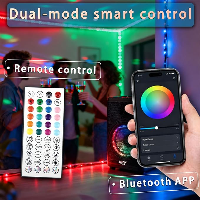 LED Strip Lights 100ft, Bluetooth APP Control DIY Multiple Colors on One Line, Music Sync Color Changing LED Lights 0.5lb, Flexible Lighting for Bedroom, Room, Home Decor, Party & Holiday
