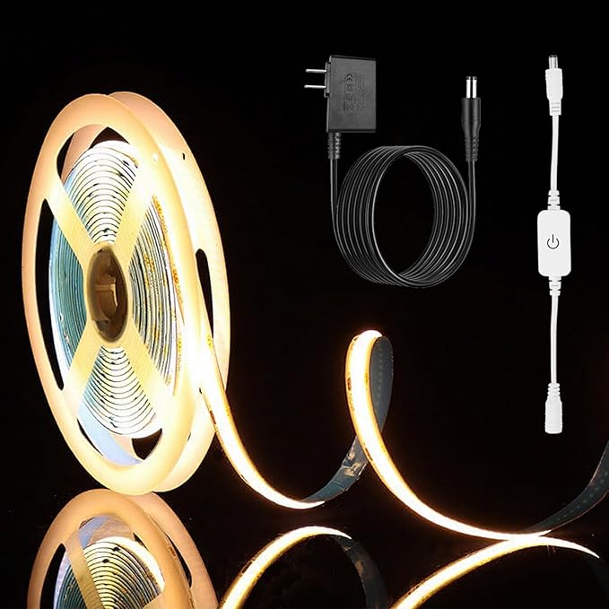24V COB LED Strip, LED Strip for Bedroom, Touch Dimmable LED Strips, Warm White LED Light Strip, COB Flexible Light for Bedroom Cabinet Vanity Mirror DIY Lighting
