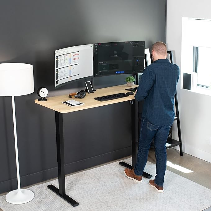 VIVO Electric 60 x 24 in Standing Desk, Memory Height Adjustment, 1B Series, Holds 220 lbs, One-Piece Light Wood Top, Black Frame, DESK-KIT-1B6C